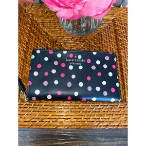 Kate Spade Polka Dot Wallet Black Pink Glitter Wristlet Snap Zip